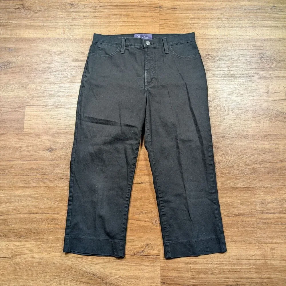 NYDJ Wide Leg Cropped Jeans Women Size 8 Black Lift Tuck Denim High Rise